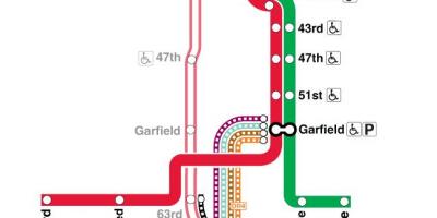 ჩიკაგოში მატარებელი რუკაზე წითელი ხაზი
