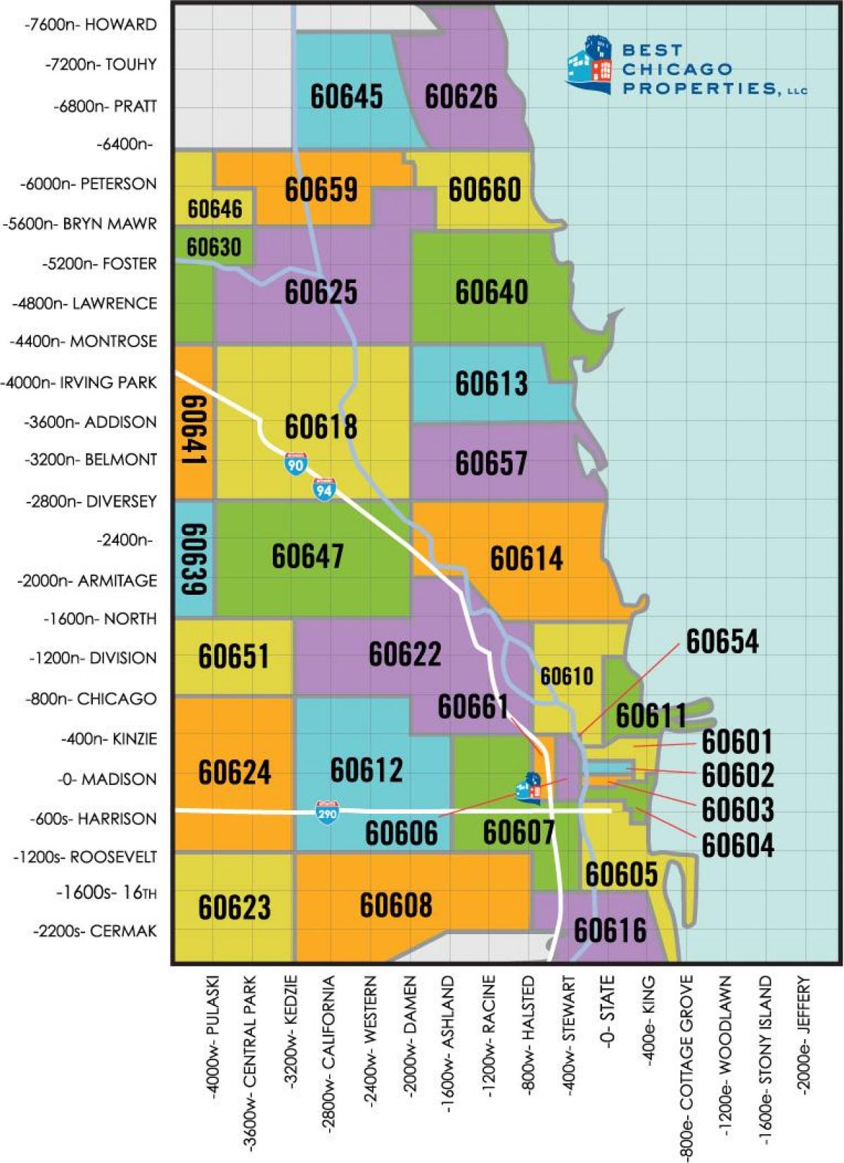 ჩიკაგოში ფართი საფოსტო კოდი რუკა