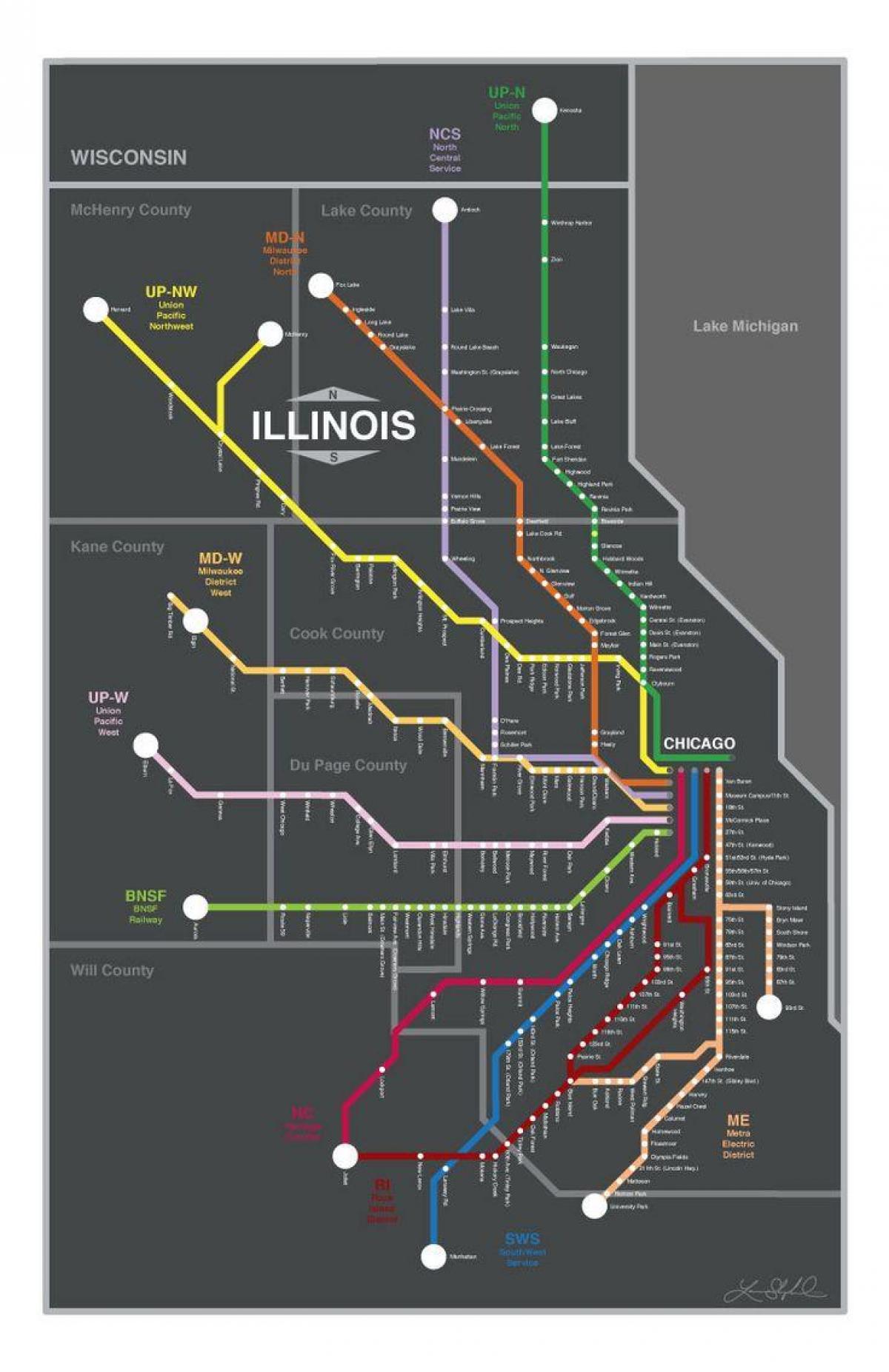 metra მატარებელი რუკა ჩიკაგოში