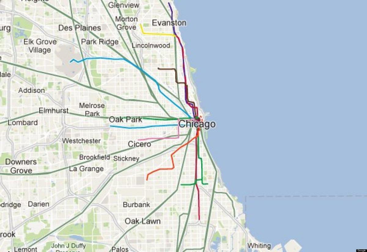 ჩიკაგოში ლურჯი ხაზი მატარებელი რუკა
