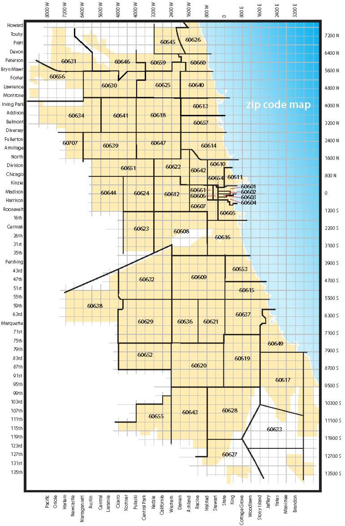რუკა ჩიკაგოში საფოსტო კოდები